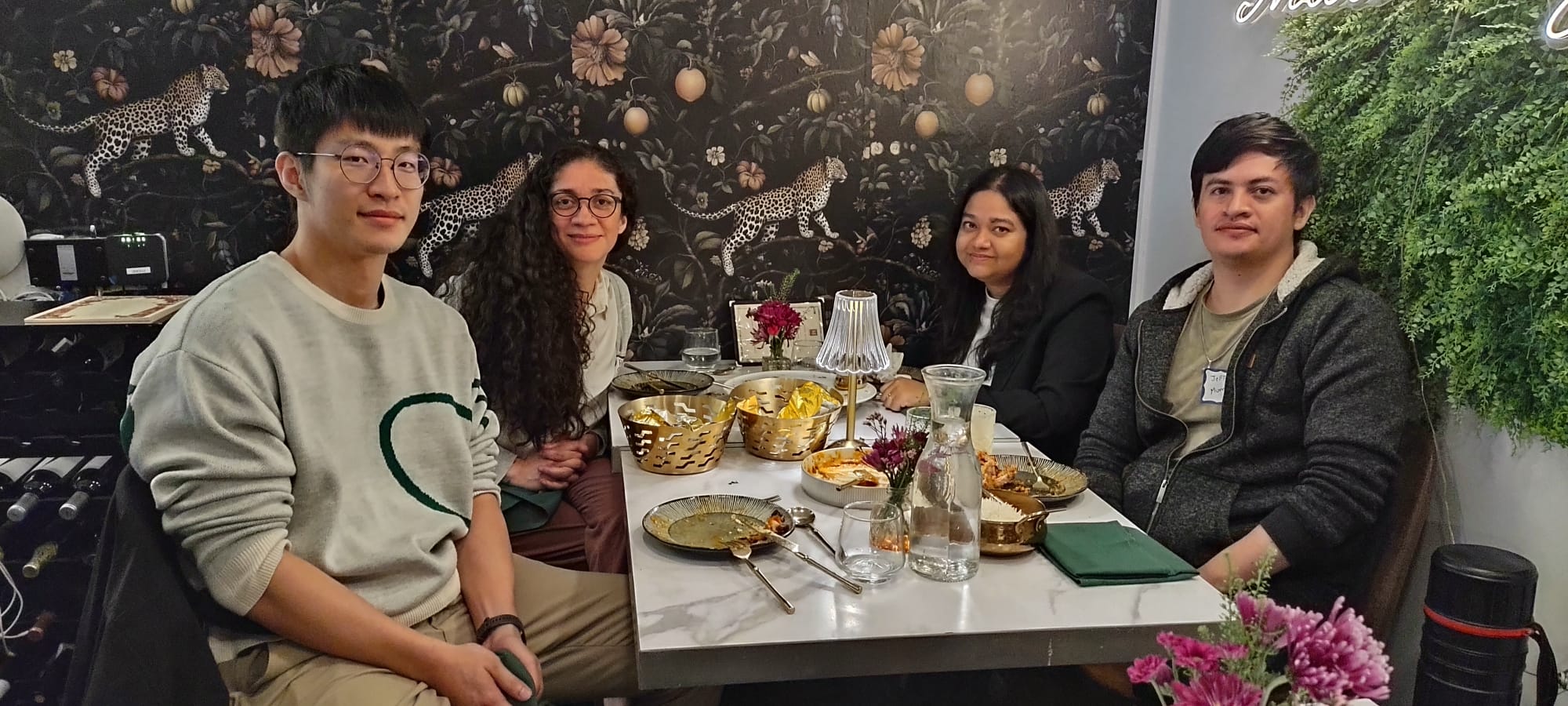 Lab members at dinner after NYC Computer Vision Day 2026